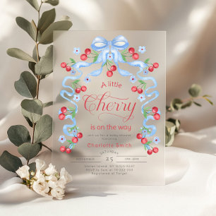 Invitaciones Acrílicas Pequeña Cereza en camino Arco Azul niño shower
