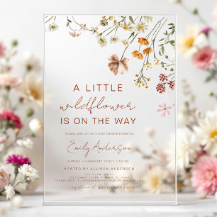 Invitaciones Acrílicas Pequeña Flor Silvestre en el Camino Baby Shower