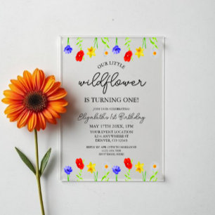 Invitaciones Acrílicas Pequeña flor silvestre, primer cumpleaños