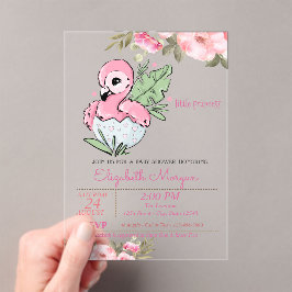 Invitaciones Acrílicas Pequeña Princesa, Baby Flamingo Floral Baby Shower
