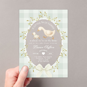 Invitaciones Acrílicas Pequeña tonta gansa ducha de bebé verde grisáceo c