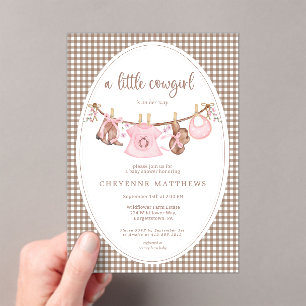 Invitaciones Acrílicas Pequeña vaquera ropa rosa baby shower
