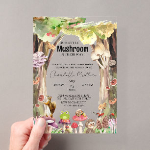Invitaciones Acrílicas Pequeño bosque de hongos otoño baby shower