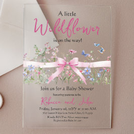 Invitaciones Acrílicas Pequeño Chica Floral Floral Floral Rosa Bow Baby S