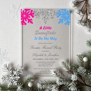 Invitaciones Acrílicas Pequeño Copo de Nieve en Camino Revelación de Géne