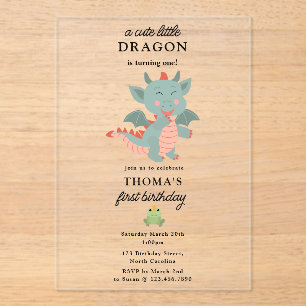 Invitaciones Acrílicas Pequeño Dragón niño Fiesta de cumpleaños