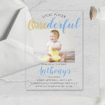 Invitaciones Acrílicas Pequeño Mister Maravillosa Foto Primer Cumpleaños<br><div class="desc">Celebre con estilo con estas invitaciones de moda del primer cumpleaños. El diseño es fácil de personalizar con su propia foto y la redacción de eventos especiales y sus invitados estarán encantados cuando reciban estas fabulosas invitaciones.</div>