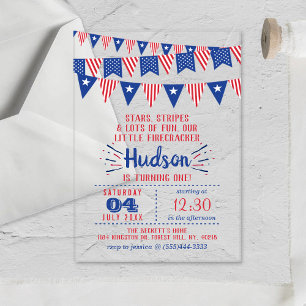 Invitaciones Acrílicas Pequeño Rastreador 4 De Julio Fiesta De Cumpleaños