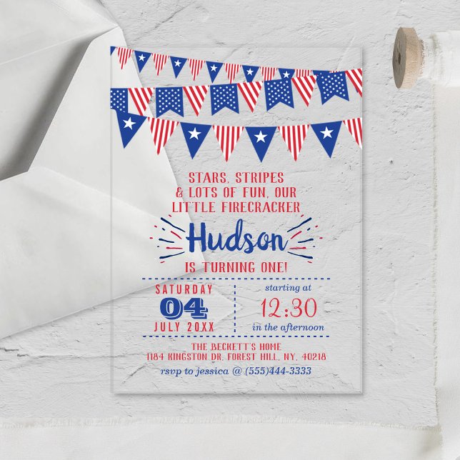 Invitaciones Acrílicas Pequeño Rastreador 4 De Julio Fiesta De Cumpleaños (Subido por el creador)