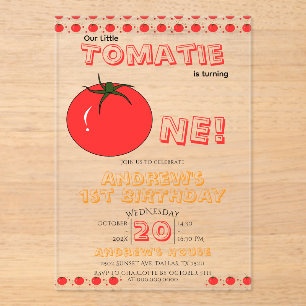 Invitaciones Acrílicas Pequeño Tomatie Cumple Un Cumpleaños Lindo 1er