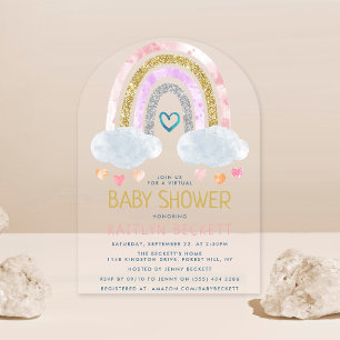 Invitaciones Acrílicas Pequeño y bonito Baby Shower arcoiris