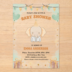 Invitaciones Acrílicas Pequeños sueños de maní - Baby Shower de elefantes