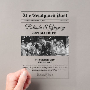 Invitaciones Acrílicas Periódico de Boda Divertido Foto en Blanco y Negro