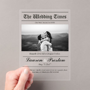 Invitaciones Acrílicas Periódico de boda personalizado - Fecha de guardad