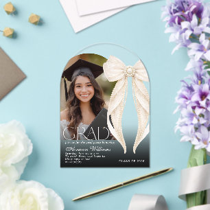 Invitaciones Acrílicas Perlas Arco de marfil Fiesta de graduación Foto