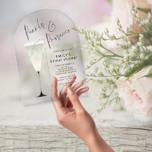 Invitaciones Acrílicas Perlas elegantes y ducha de novia con flauta de Pr