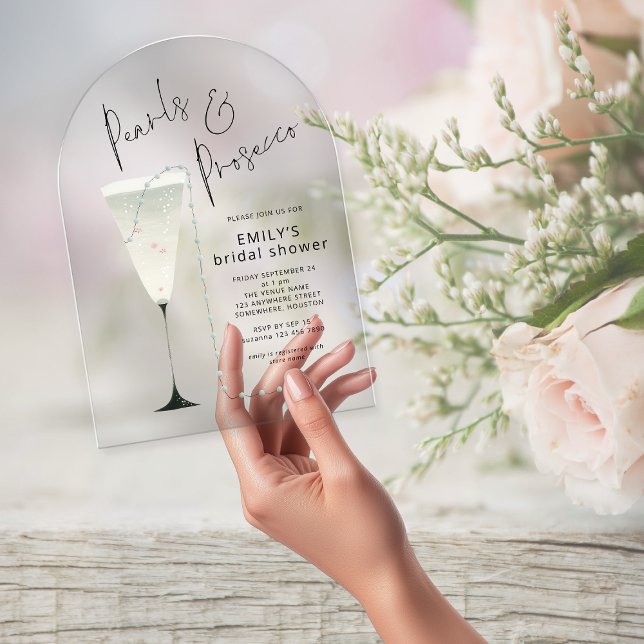 Invitaciones Acrílicas Perlas elegantes y ducha de novia con flauta de Pr (Subido por el creador)