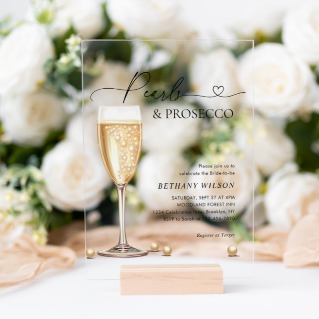 Invitaciones Acrílicas Perlas elegantes y ducha de novias con escritura p (Subido por el creador)
