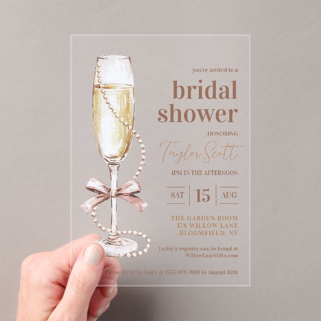 Invitaciones Acrílicas Perlas elegantes y Prosecco (Insitu (portátil))