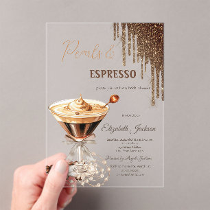 Invitaciones Acrílicas Perlas Espresso Brillos Gotear 