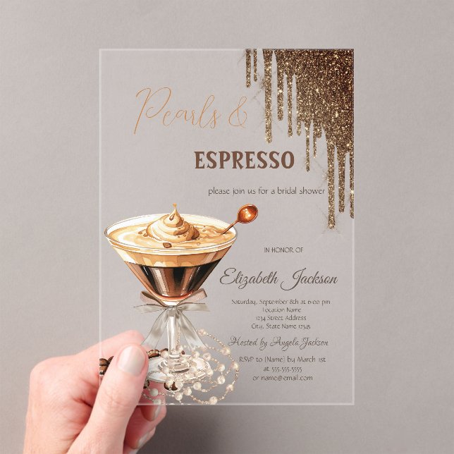 Invitaciones Acrílicas Perlas Espresso Brillos Gotear  (Insitu (portátil))