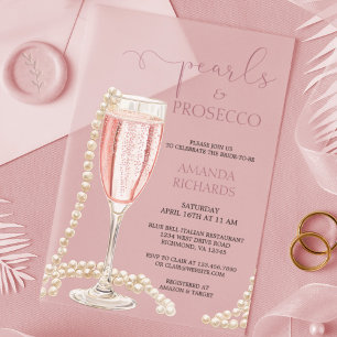 Invitaciones Acrílicas Perlas modernas y ducha de novia en Prosecco
