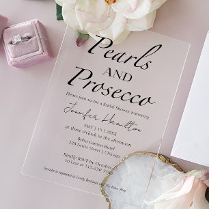 Invitaciones Acrílicas Perlas negras y blancas y ducha de novia del Prose