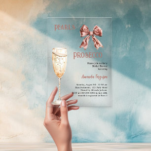 Invitaciones Acrílicas Perlas Prosecco arco rosa Bridal Ducha clara