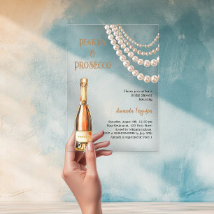 Invitaciones Acrílicas Perlas Prosecco elegante Despedida de soltera clar