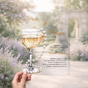 Invitaciones Acrílicas Perlas Prosecco elegante lujo Despedida de soltera