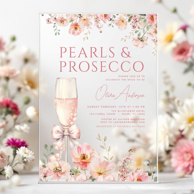 Invitaciones Acrílicas Perlas rosadas y ducha de novia Prosecco (Subido por el creador)