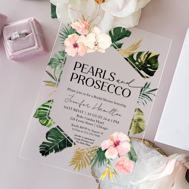 Invitaciones Acrílicas Perlas tropicales florales y ducha de novia Prosec (Subido por el creador)