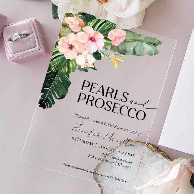 Invitaciones Acrílicas Perlas tropicales florales y ducha de novia Prosec (Subido por el creador)