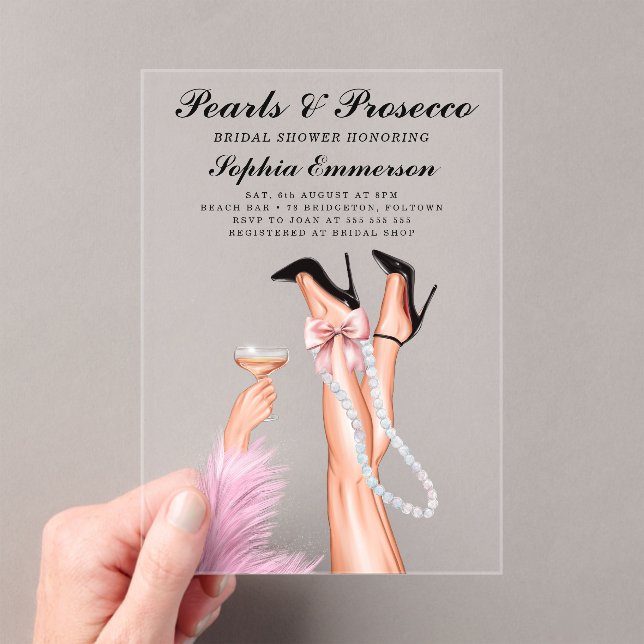 Invitaciones Acrílicas Perlas y ducha de novia en Prosecco (Insitu (portátil))