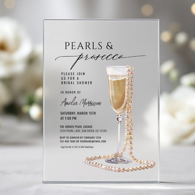 Invitaciones Acrílicas Perlas y Prosecco ducha de novia Champagne (Subido por el creador)