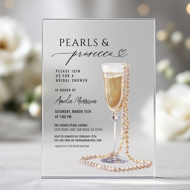 Invitaciones Acrílicas Perlas y Prosecco ducha de novia Champagne (Subido por el creador)