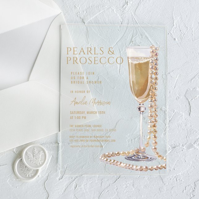 Invitaciones Acrílicas Perlas y Prosecco ducha de novia Champagne (Subido por el creador)