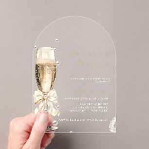 Invitaciones Acrílicas Perlas y Prosecco Ducha de novias