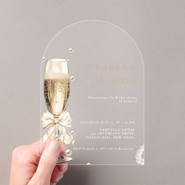Invitaciones Acrílicas Perlas y Prosecco Ducha de novias (Insitu (portátil))