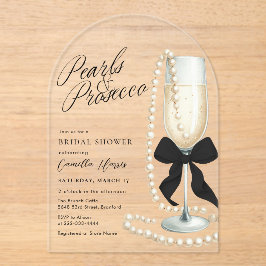 Invitaciones Acrílicas Perlas y Prosecco Lazo Negro Despedida de Soltera