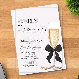 Invitaciones Acrílicas Perlas y Prosecco Lazo Negro Despedida de Soltera