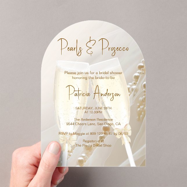 Invitaciones Acrílicas Perlas y Prosecco Moderno Elegante Ducha Bridal (Insitu (portátil))