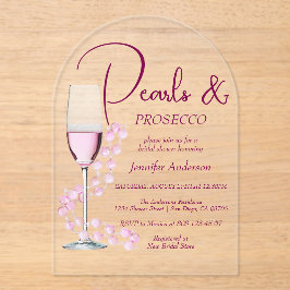 Invitaciones Acrílicas Perlas y Prosecco Moderno Elegante Ducha Bridal
