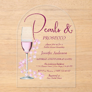 Invitaciones Acrílicas Perlas y Prosecco Moderno Elegante Ducha Bridal