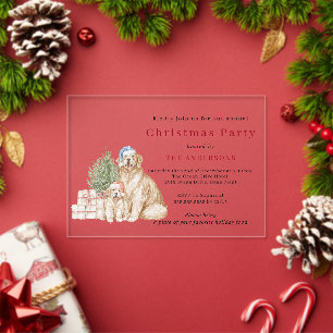Invitaciones Acrílicas Perros lindos de Navidad fiesta de Navidad
