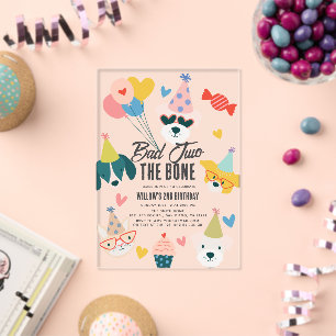 Invitaciones Acrílicas Perros y gatos malvados globos de cumpleaños 2 cum