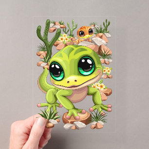 Invitaciones Acrílicas Personajes de dibujos animados de bebés geckos lin