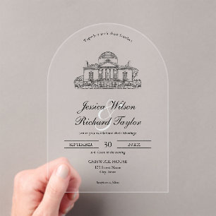Invitaciones Acrílicas Personalizado Boda de Ilustracion Manor de la Casa