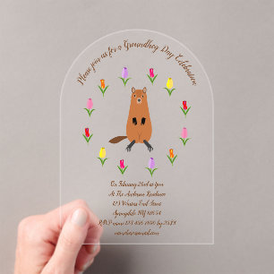 Invitaciones Acrílicas Personalizado Cute Groundhog y Tulip Flowers