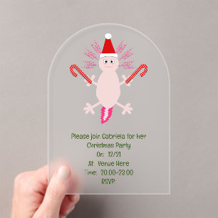 Invitaciones Acrílicas Personalizado de Axolotl de Navidades Cute